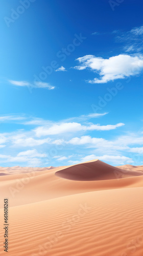 Desert sand dunes with blue sky background.