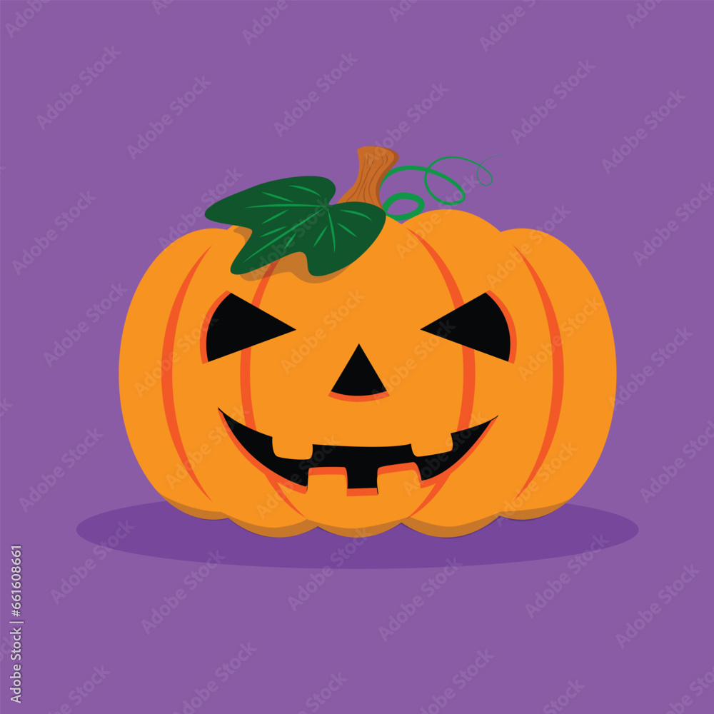 Halloween pumpkin icon. Vector illustration in flat style on purple background. Halloween pumpkin icon. Vector illustration in flat style on purple background.