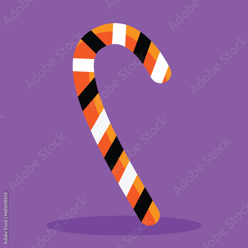 Candy cane icon in flat style. Vector illustration on violet background.