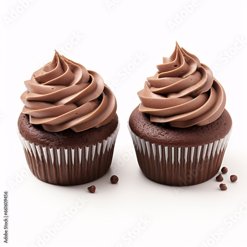 Chocolate cupcake with sprinkles isolated on white.