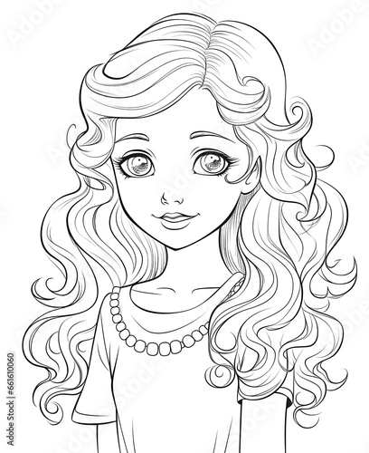 Coloring book for children, princess girl character.