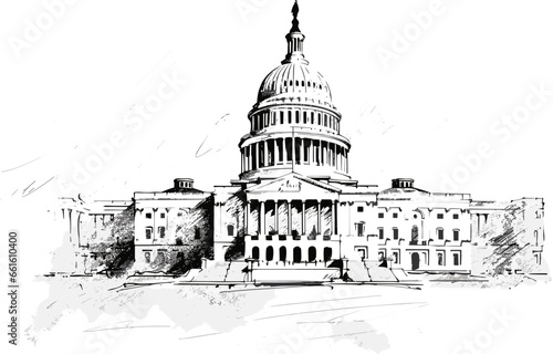 White House building in ink drawing style in vector graphic	
