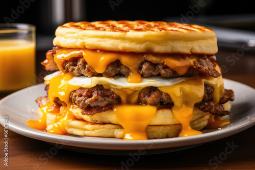 Morning Delight: Close-Up of a Keto Breakfast Waffle Sandwich