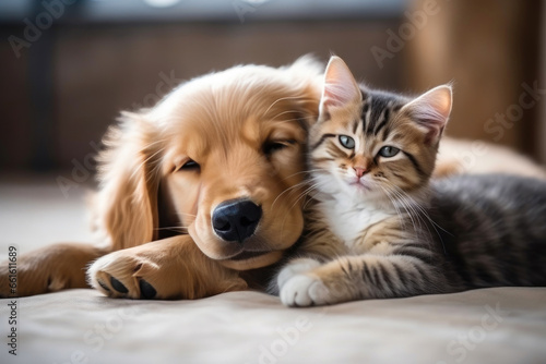 Unlikely Friends: Puppy and Kitten Embrace
