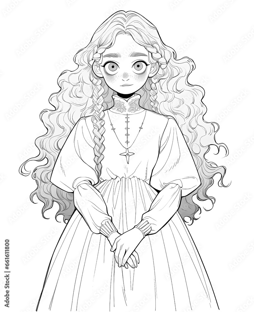 Fototapeta premium Coloring book for children, princess girl character.