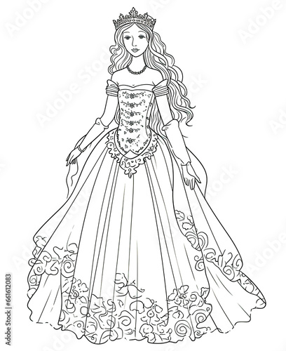 Coloring book for children  princess girl character.