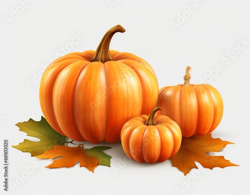 pumpkins and leaves on transparent background, Pumpkin for thanksgiving day, Pumpkins isolated into white background, Pumpkins illustration © MH