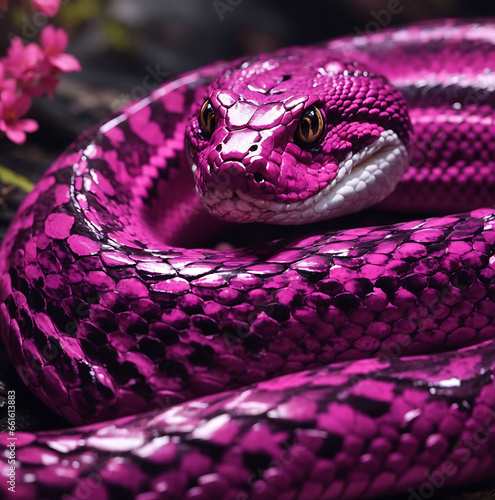 Close-up of curled pink anaconda. Generative Ai