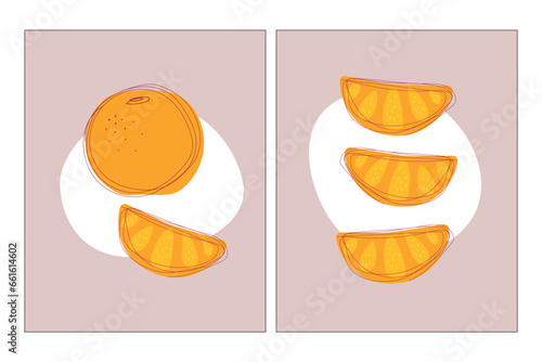 Set of vector posters with tangerines. Stylish element for design, home decor, cards, prints