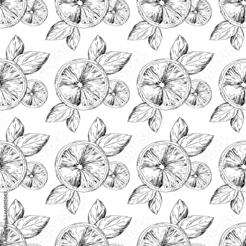 Graphic seamless pattern with lemon slices. Citrus pattern for fabric and scrapbooking