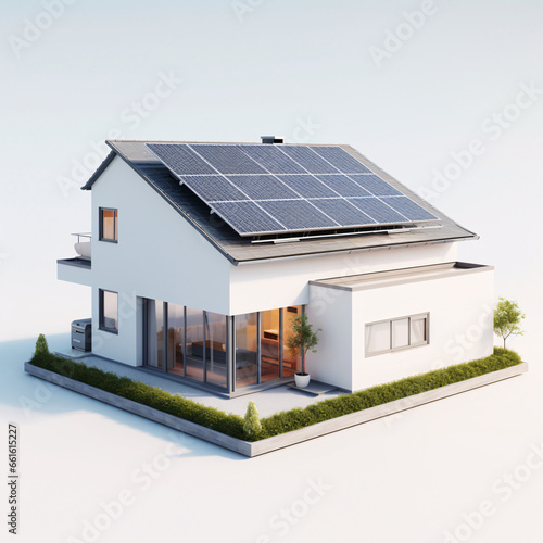 Solar panels on the roof of a modern house. Generative AI.