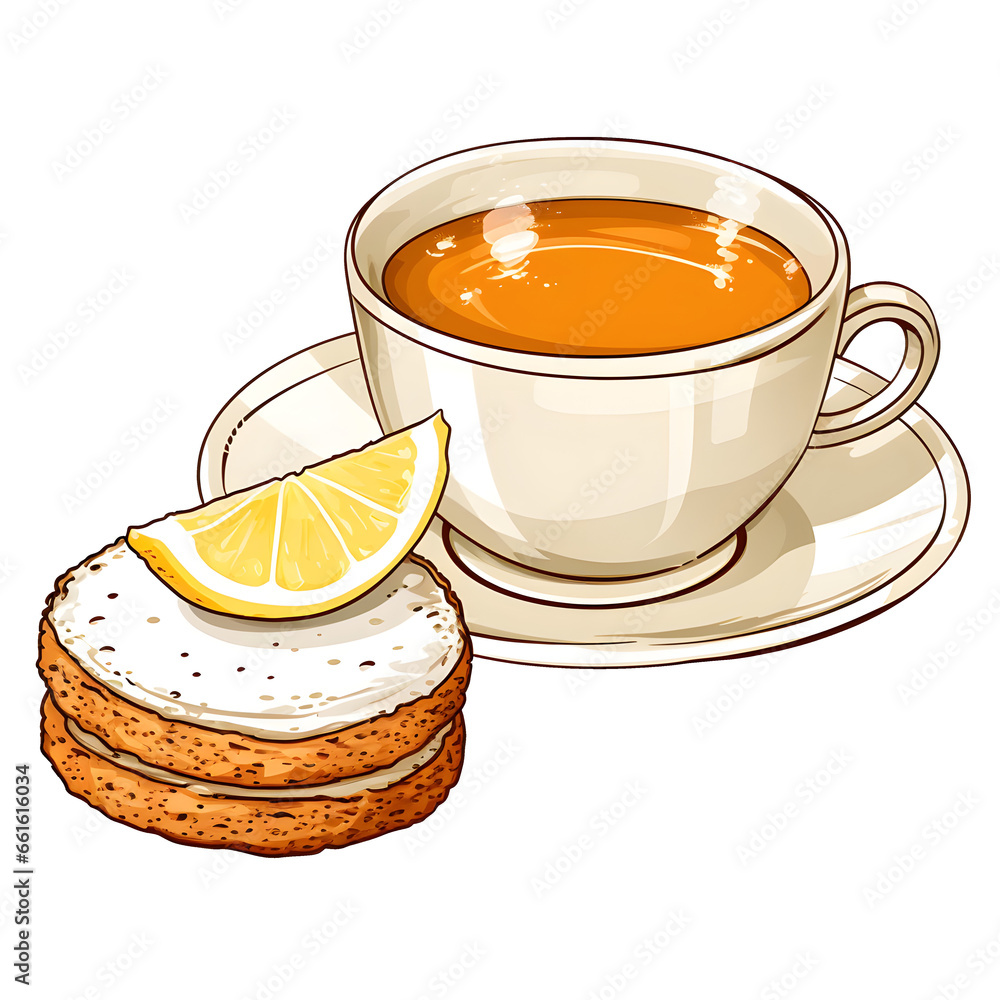ภาพประกอบสต็อก cartoon clipart of tea and crumpets, food clipart