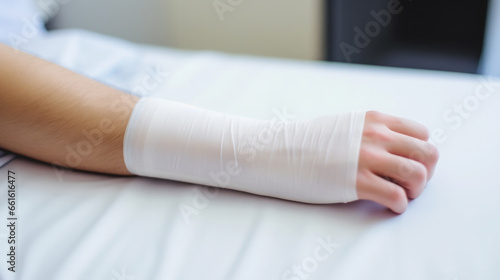 broken arm, hand in cast, bandage, white plaster, close-up, hospital, bones, clinic, emergency room, treatment, medical care, health, ward, physiotherapy, medicine, pain, ambulance