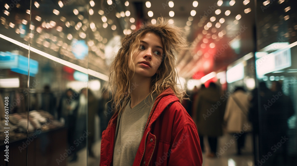 A Star Amidst the Shopping Storm: Elegant Woman on Black Friday, generative ai A Star Amidst the Shopping Storm: Elegant Woman on Black Friday, generative ai