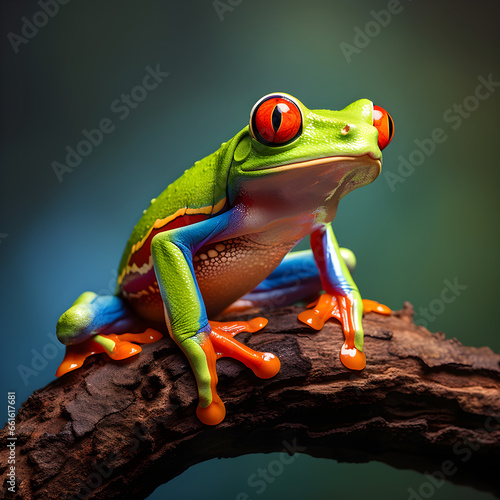 red eyed tree frog on a branch, isolated on white background Generative AI