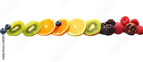A colorful arrangement of sliced fruits in a stacked formation