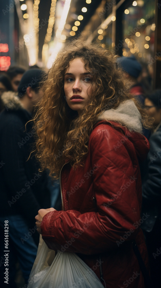 Glowing in the Gathering: Woman Stands Tall on Black Friday, Generative AI Glowing in the Gathering: Woman Stands Tall on Black Friday, Generative AI