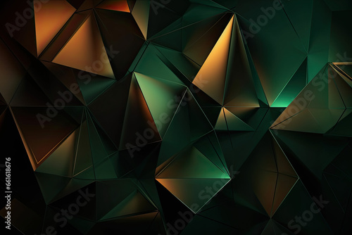 Green and brown geometric shape background, 3D, light, glow, shadow, gradient, modern, futuristic, triangle design wallpaper, backdrop