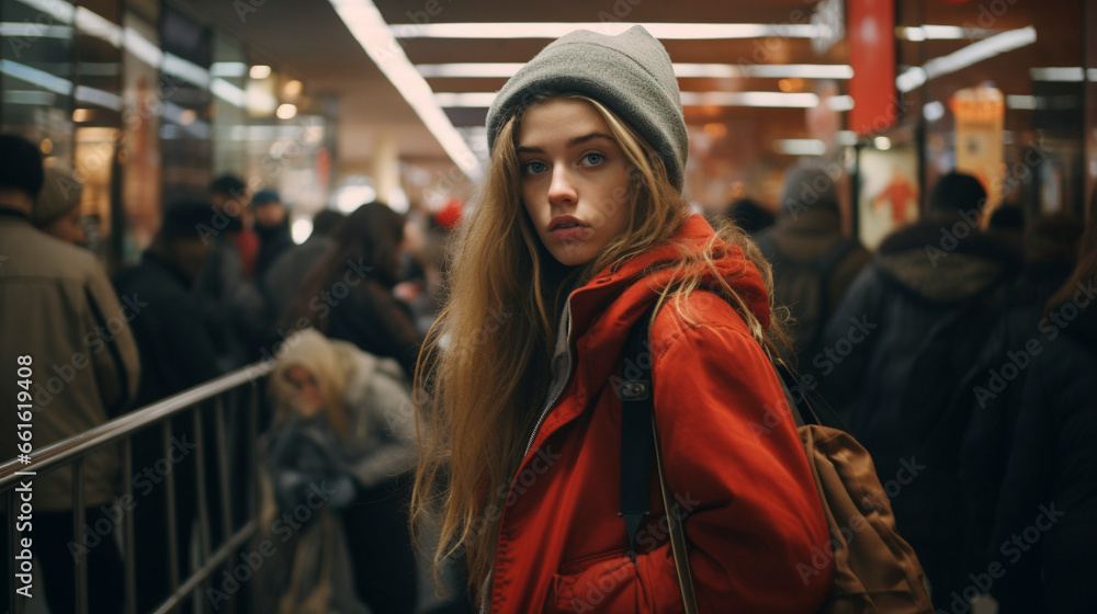 Grace Amidst the Grind: Woman Embraces Black Friday Retail Madness, Generative AI Grace Amidst the Grind: Woman Embraces Black Friday Retail Madness, Generative AI