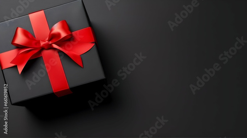Photo Black Friday sale Cyber Monday Black Christmas box on black background with copy space text
