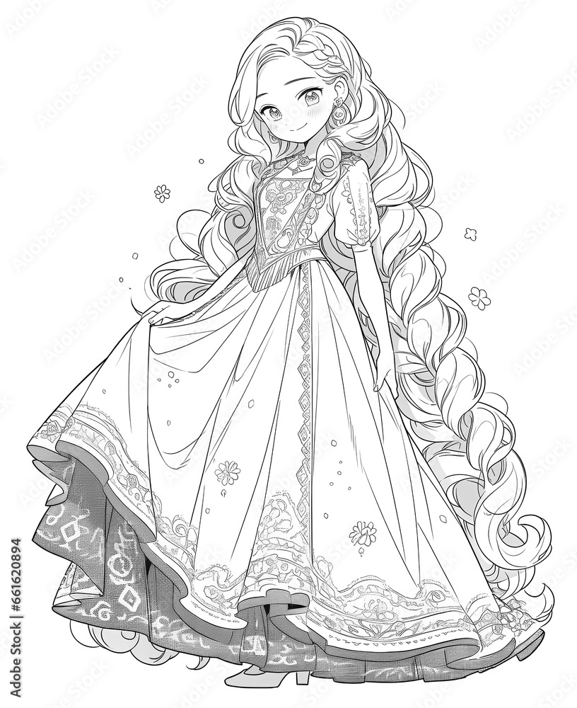 Fototapeta premium Coloring book for children, princess girl character.