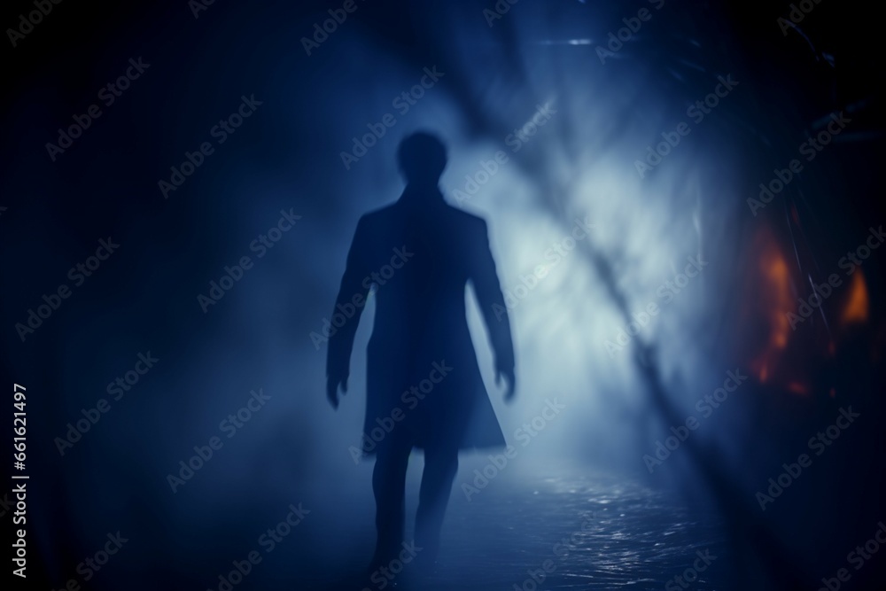 A mans phantom silhouette appears through stage smoke, creating a mystical ambiance