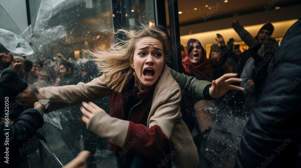 Obraz premium Black Friday Outbreak: Retail Stores in a Frenzy, Generative AI