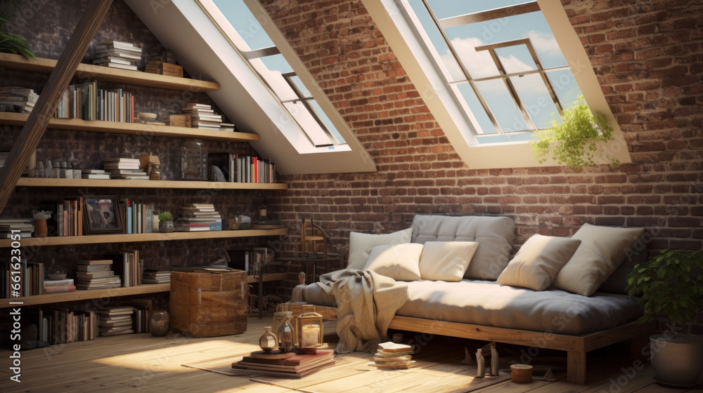 modern attic is bright and airy and featuring skylights and exposed beams and and a cozy seating area modern attic is bright and airy and featuring skylights and exposed beams and and a cozy seating area