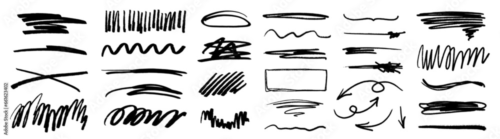 Charcoal scribble stripes, emphasis arrows, handdrawn numbers. Chalk crayon or marker doodle rouge handdrawn scratches. Vector illustration of lines, waves, squiggles in marker sketch style.
Charcoal scribble stripes, emphasis arrows, handdrawn numbers. Chalk crayon or marker doodle rouge handdrawn scratches. Vector illustration of lines, waves, squiggles in marker sketch style.