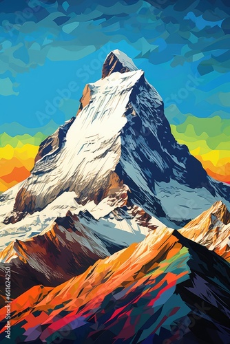 colorful popart mountain painting- generative ai