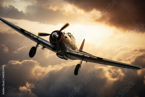 A second world war plane in the dramatic sky. photo