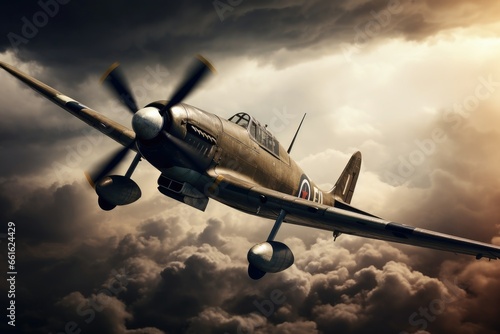 A second world war plane in the dramatic sky. photo