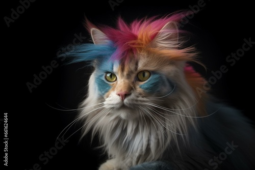 cat with vibrant pastelcolored mohawk style. Generative AI © Ethan