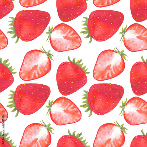 Fototapeta Naklejka Na Ścianę i Meble -  strawberry, berry, pattern, seamless, design for fashion, fabric, textile, wallpaper, cover, web, packaging and all prints, pattern drawn in watercolor