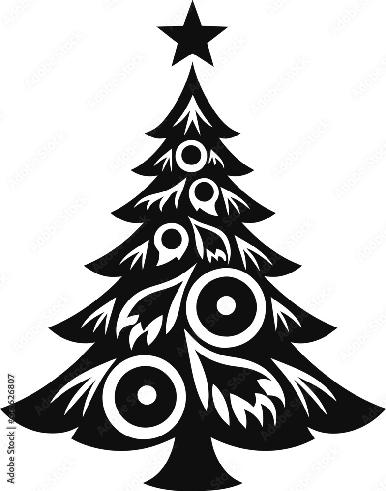 Obraz premium Christmas tree line icon with star. Christmas design element. Vector illustration.