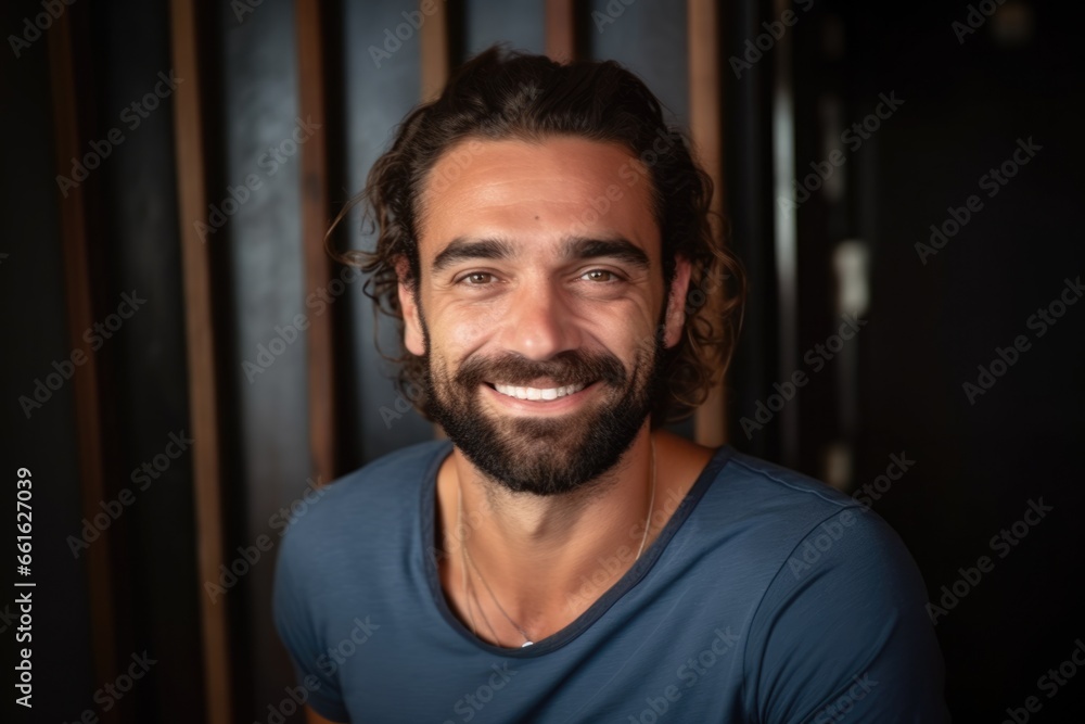 Smiling bearded mediterranean man looking at the camera  - obrazy, fototapety, plakaty 