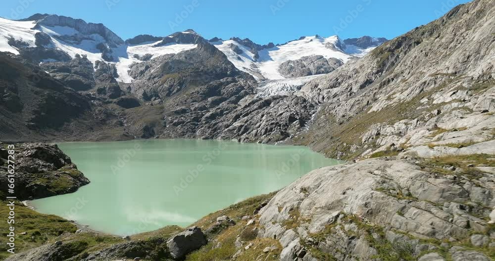 Aerial shoot of melting Gauli glacier in Swiss alps in summer time Switzerland Aerial shoot of melting Gauli glacier in Swiss alps in summer time Switzerland