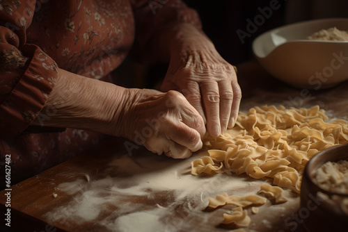 Pasta being homemade by an elderly woman
