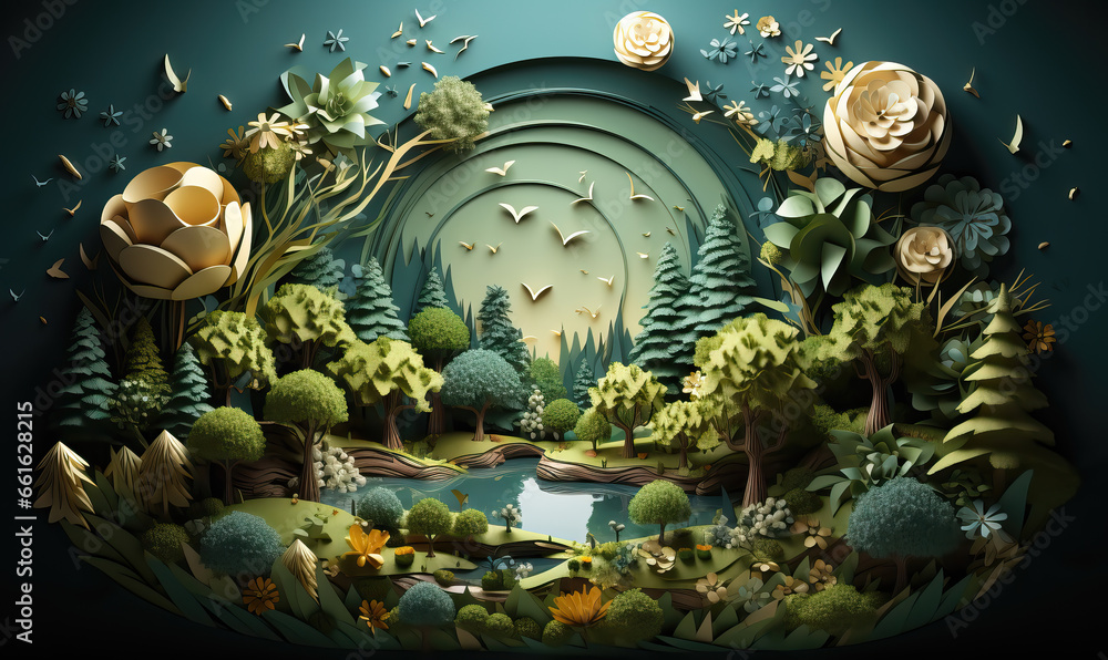 Fototapeta premium Postcard with natural landscape in creative style.