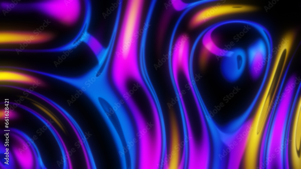 Futuristic iridescent holographic waves. Metallic foil background. Neon colors wavy surface Futuristic iridescent holographic waves. Metallic foil background. Neon colors wavy surface
