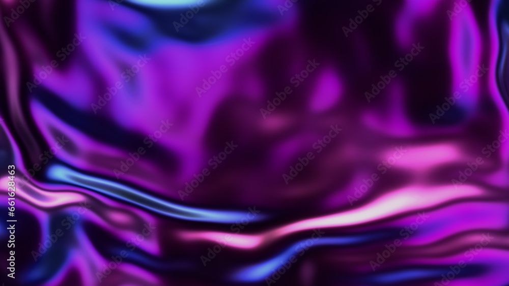 Obraz premium Futuristic iridescent holographic waves. Metallic foil background. Neon colors wavy surface