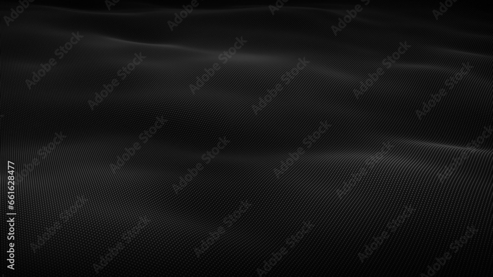 Fototapeta premium Abstract flowing smooth cloth surface, fractal waves background. Grid, mesh of dots.