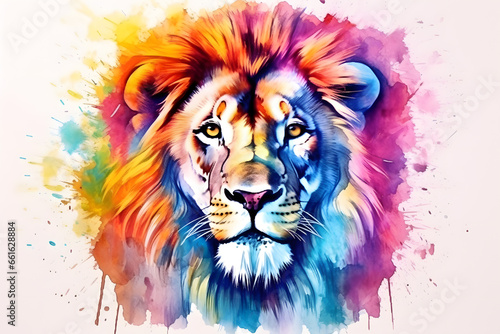 Modern colorful watercolor painting of a ANIMAL, textured white paper background, vibrant paint splashes. Created with generative AI