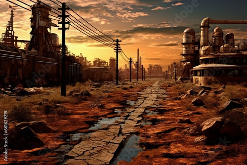 High-resolution image illustrating a post-apocalyptic or wasteland themed background. Generative AI photo