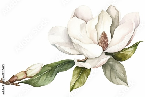 isolated magnolia watercolor on white. Generative AI