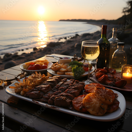 Empanadas against the background of the beautiful coast of Argentina sunset on the restaurant terrace