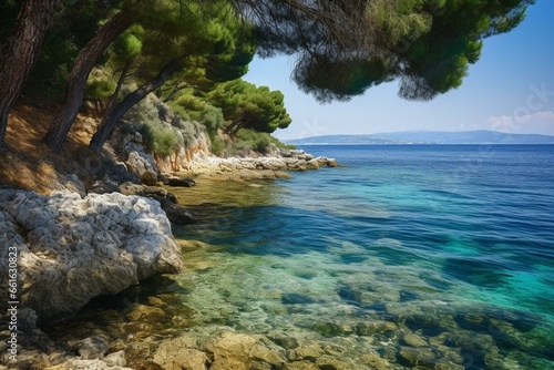 Scenic shoreline of Greece. Generative AI