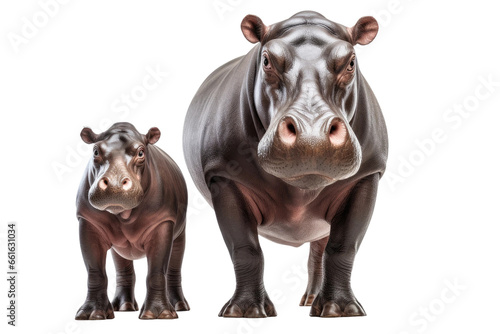 Hippopotamus and Calf Bonding on isolated background