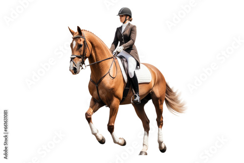 Horseback Riding in a Dressage Pose on isolated background