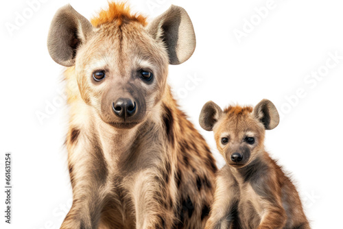 Hyena Mother Nurturing Her Offspring on isolated background